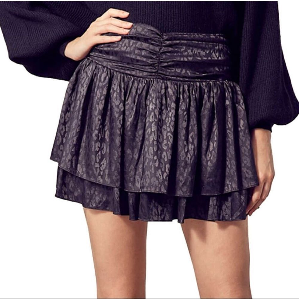 Mustard Seed Black Leopard Flounce Smocked Skort L